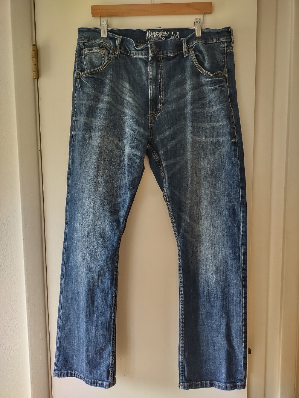Wrangler Retro Men's Slim Bootcut Stretch Jeans 38x30 Blue Denim Western Cowboy